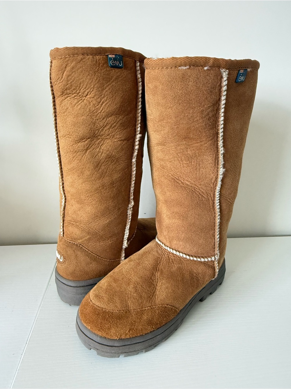 Emu Chestnut Suede Tall Rope-Trim Winter Boots